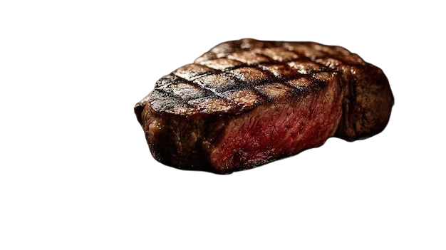 Filete de carne asada con marcas de la parrilla, mostrando una textura jugosa y dorada, ideal para amantes de la carne.